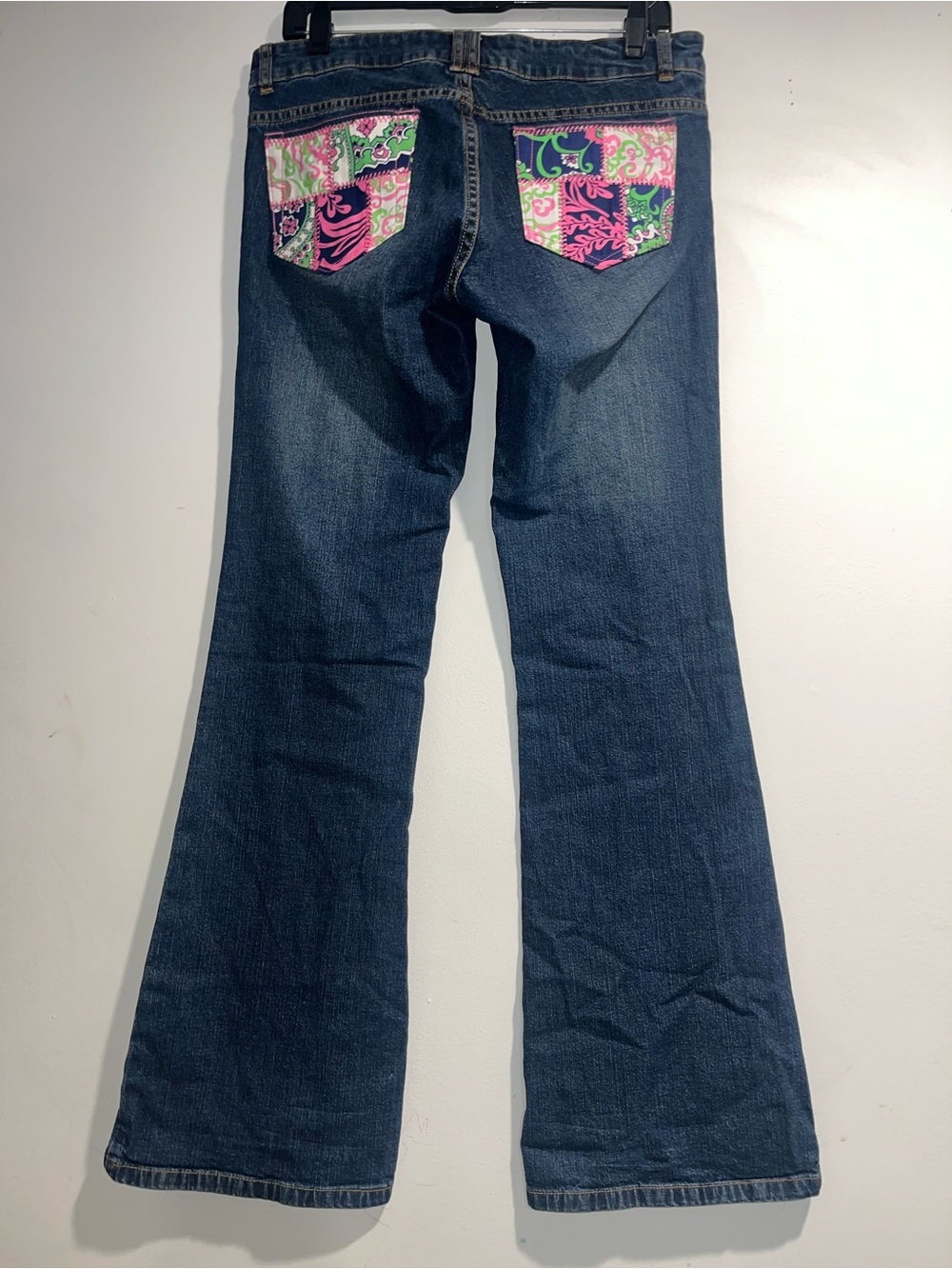 LILLY PULITZER Low rise paisley patch pocket VTG flare jeans y2k